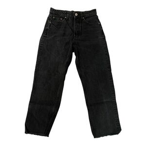 Zara Black Flared cropped Jeans Raw Hem Size Medium